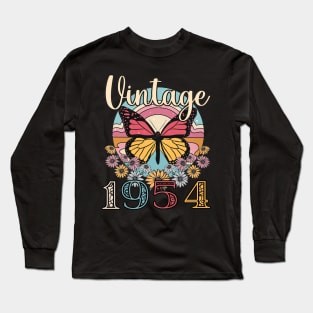 Floral Butterfly Retro Vintage 1954 69th Birthday Long Sleeve T-Shirt